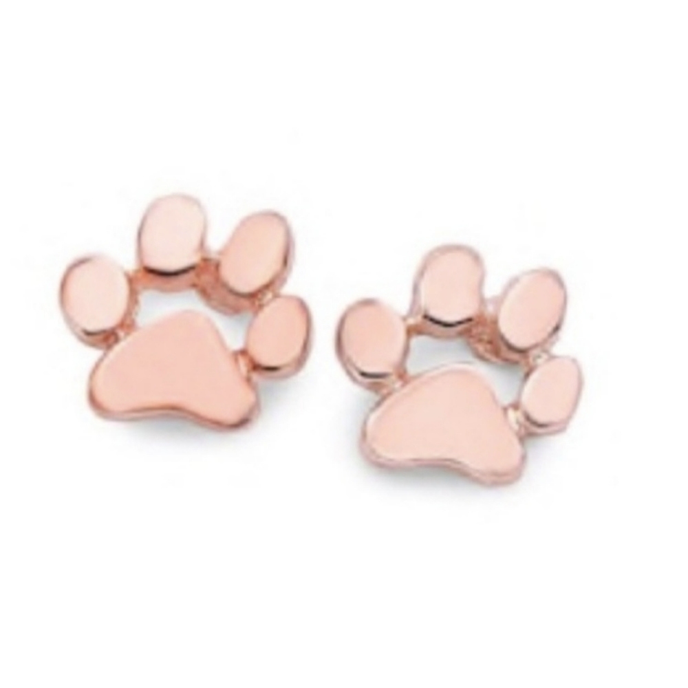 Rose Gold Paw Print Stud Earrings - Picture 2 of 3